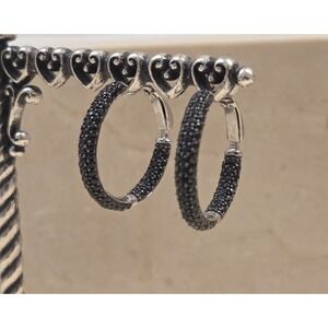 Sterling Silver Ross-Simons Black Spinel Inside-Outside Hoop Earrings
